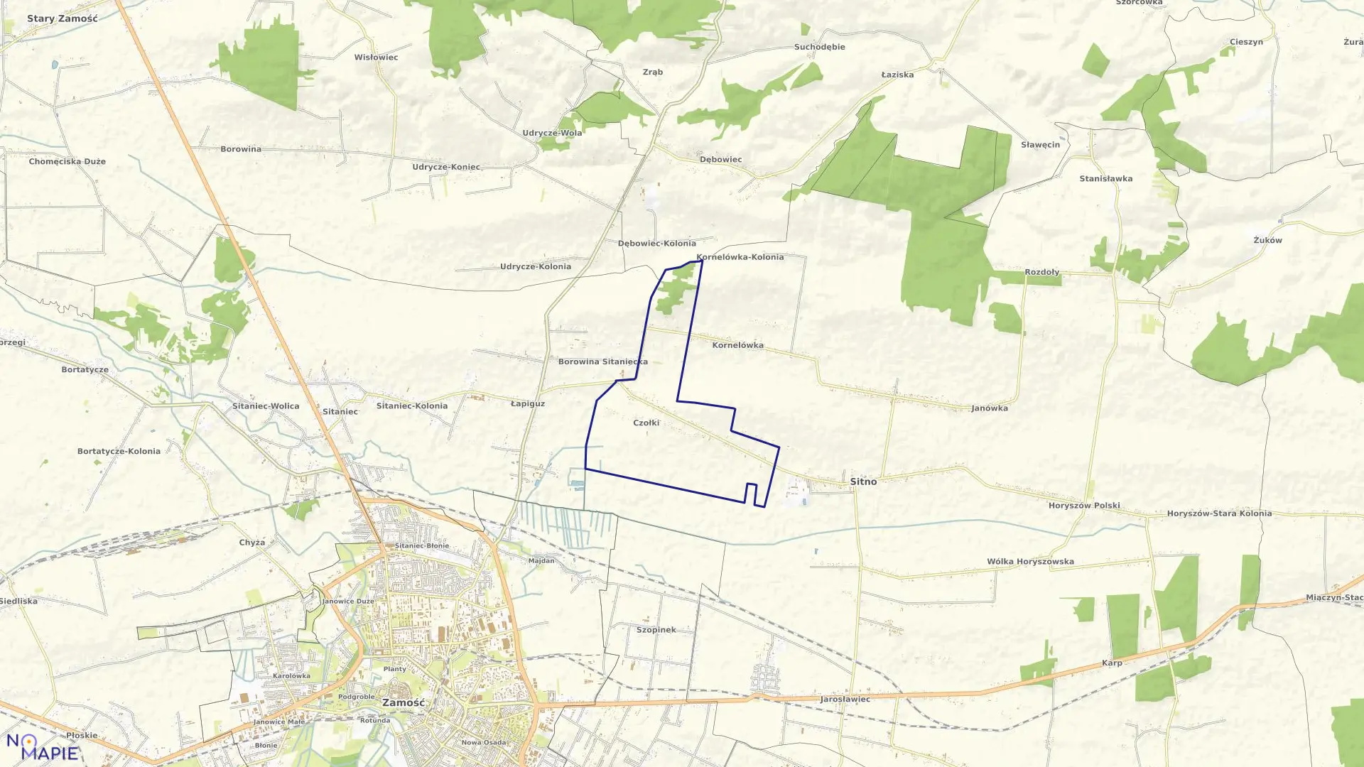 Mapa obrębu Czołki w gminie Sitno