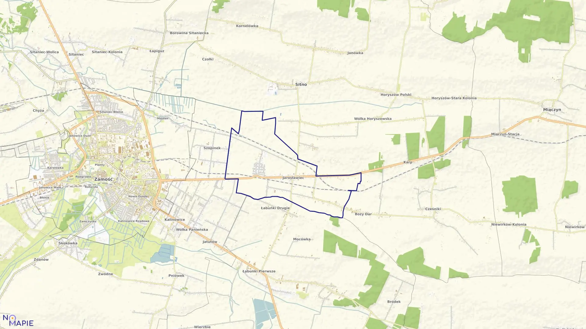 Mapa obrębu Jarosławiec w gminie Sitno