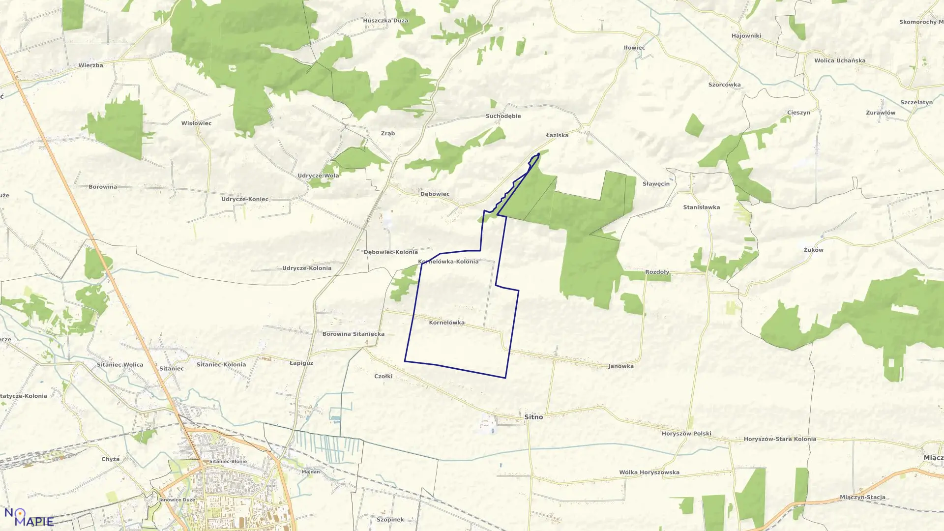 Mapa obrębu Kornelówka w gminie Sitno